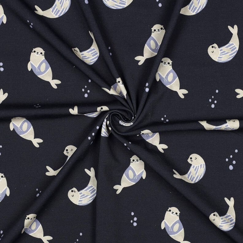 GOTS jersey di cotone Foche stampa digitale | Poppy Fabrics – blu notte/anemone, image number 3