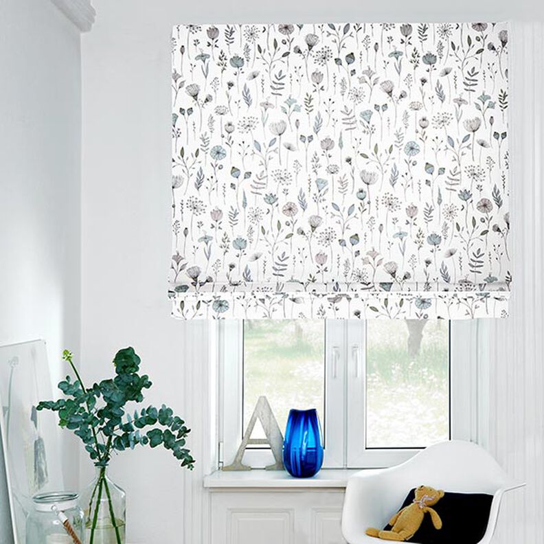 tessuto arredo mezzo panama fiori disegnati – bianco lana/nero, image number 6