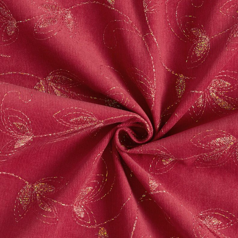 Velluto a costine con fiori ricamati glitterati – rosso carminio,  image number 4