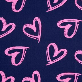 French terry, felpa estiva effetto jeans, cuori neon – blu notte/fucsia neon, 