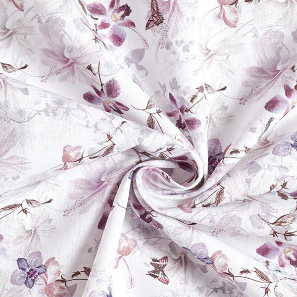 tessuto arredo popeline di cotone farfalle & orchidee – violetto pastello,  image number 3
