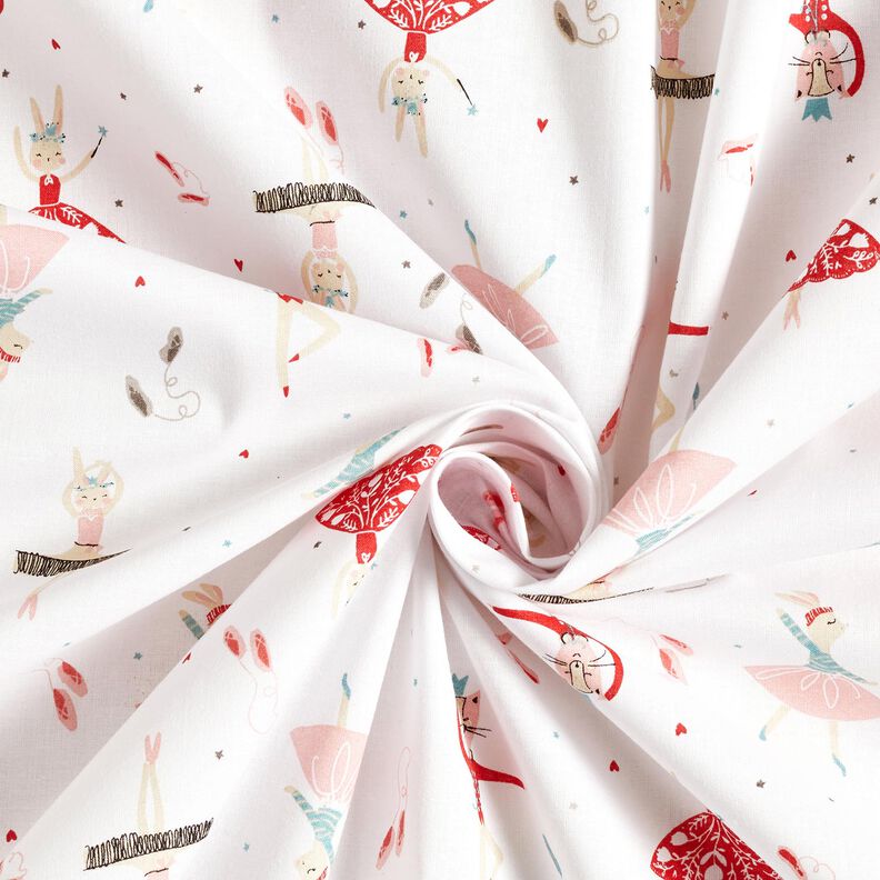 tessuto in cotone cretonne Animali danzanti – bianco/rosso,  image number 3