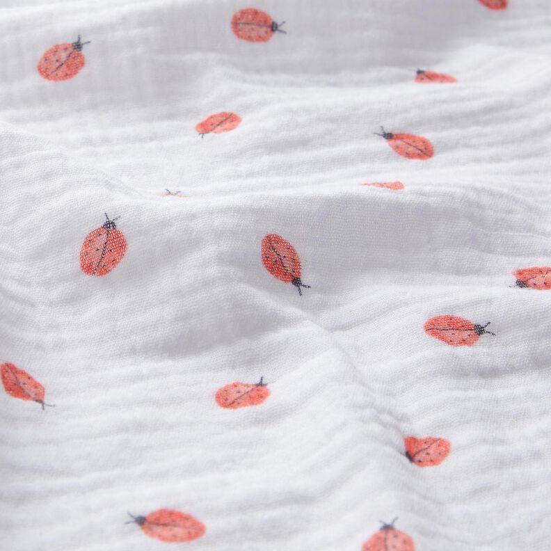 mussolina / tessuto doppio increspato coccinella stampa digitale | Poppy Fabrics – bianco, image number 2