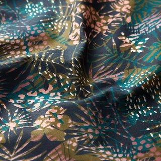 tessuto in cotone cretonne foglie di palma – nero/verde oliva, 