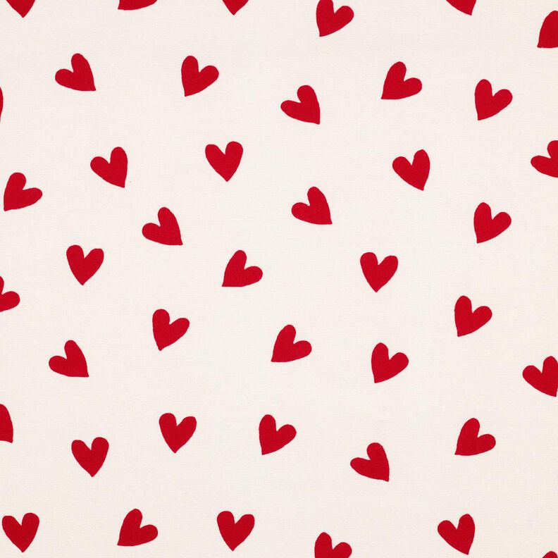 flanella di cotone cuori | Poppy Fabrics – avorio/rosso carminio,  image number 1