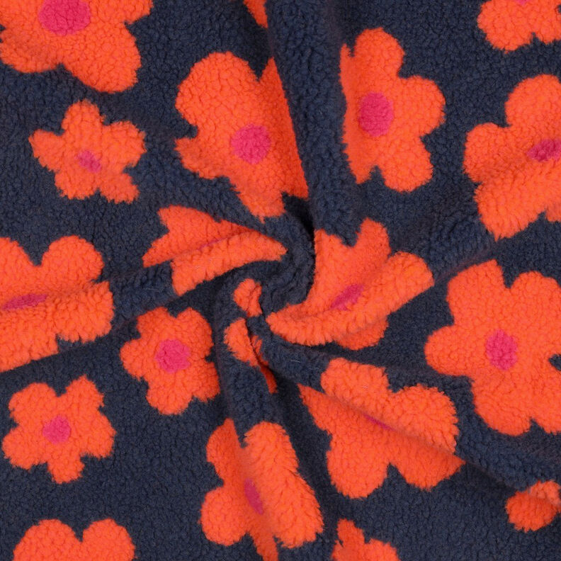 tessuto peluche fiori | Poppy Fabrics – blu marino/arancione, image number 4