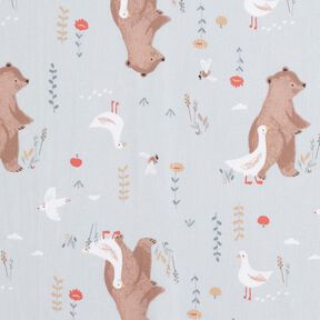 popeline di cotone Orso e oca che vanno a passeggio – grigio argento/marrone chiaro, 