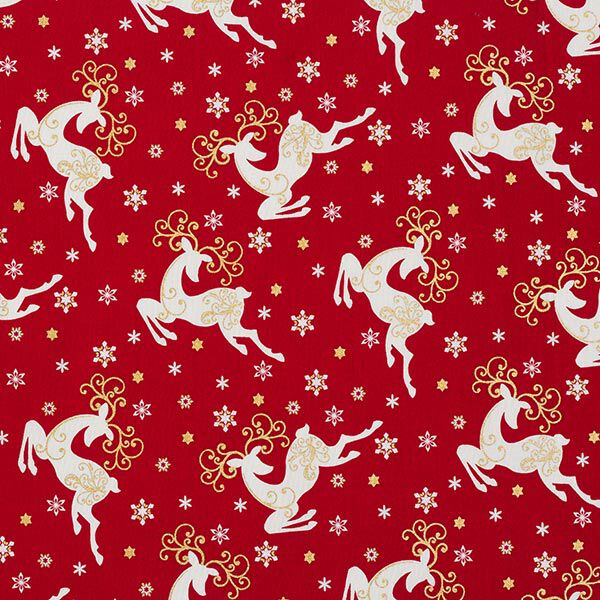 popeline di cotone, renne che saltano – rosso, image number 1
