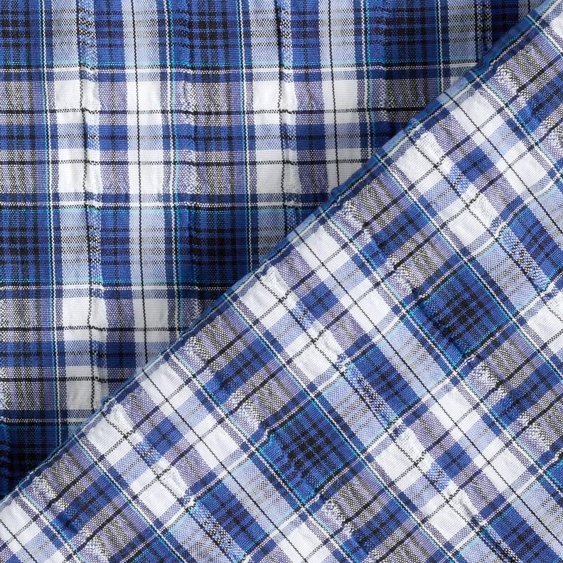 Tessuto di cotone tartan increspato – blu reale/bianco,  image number 4