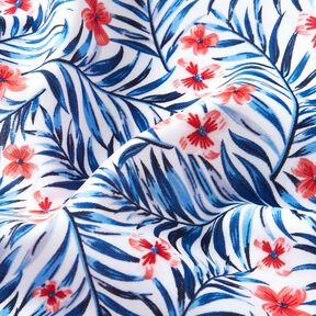 tessuto per costumi da bagno Fiori e foglie di palma – bianco/indaco, 