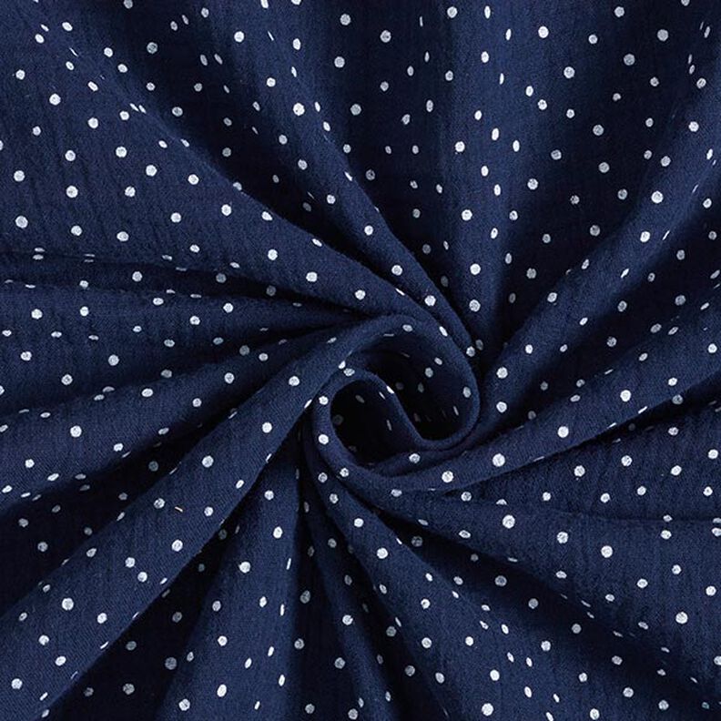 mussolina / tessuto doppio increspato piccoli pois – blu marino/bianco, image number 3