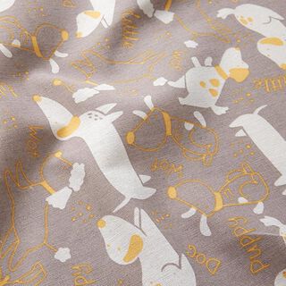 tessuto arredo tessuti canvas Cani giocherelloni – greige/giallo curry, 