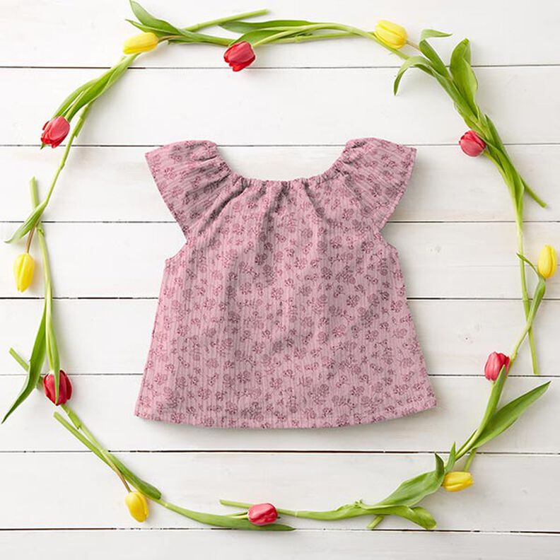 mussolina / tessuto doppio increspato piccoli tralci di fiori – rosa,  image number 6