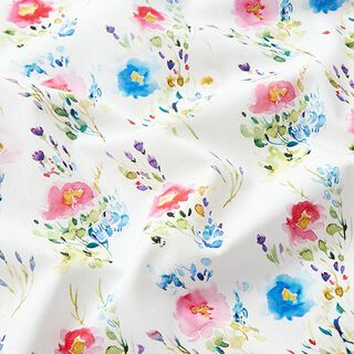 popeline di cotone prato fiorito acquerello stampa digitale  – bianco, 