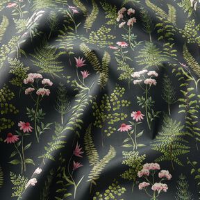 tessuti da esterni tessuti canvas foglie e fiori – verde scuro/violetto pastello, 