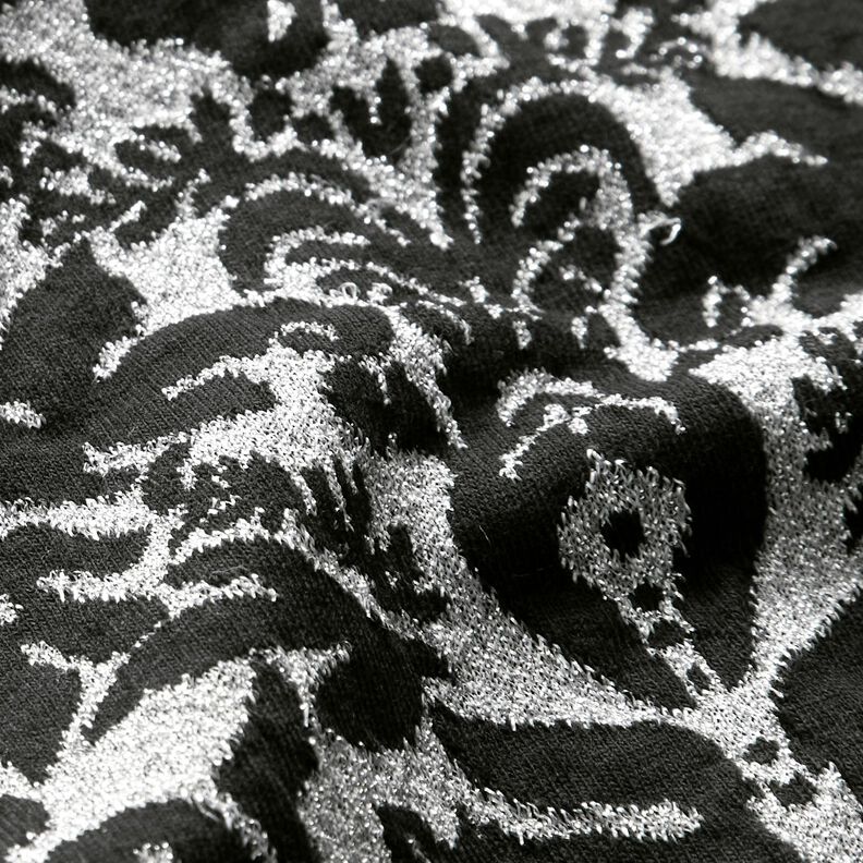 Jersey jacquard con motivi ornamentali – argento effetto metallizzato/nero,  image number 3