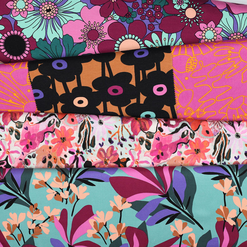 tessuto in viscosa stretch Spring Garden | Nerida Hansen – azzurro/rosso Bordeaux,  image number 5