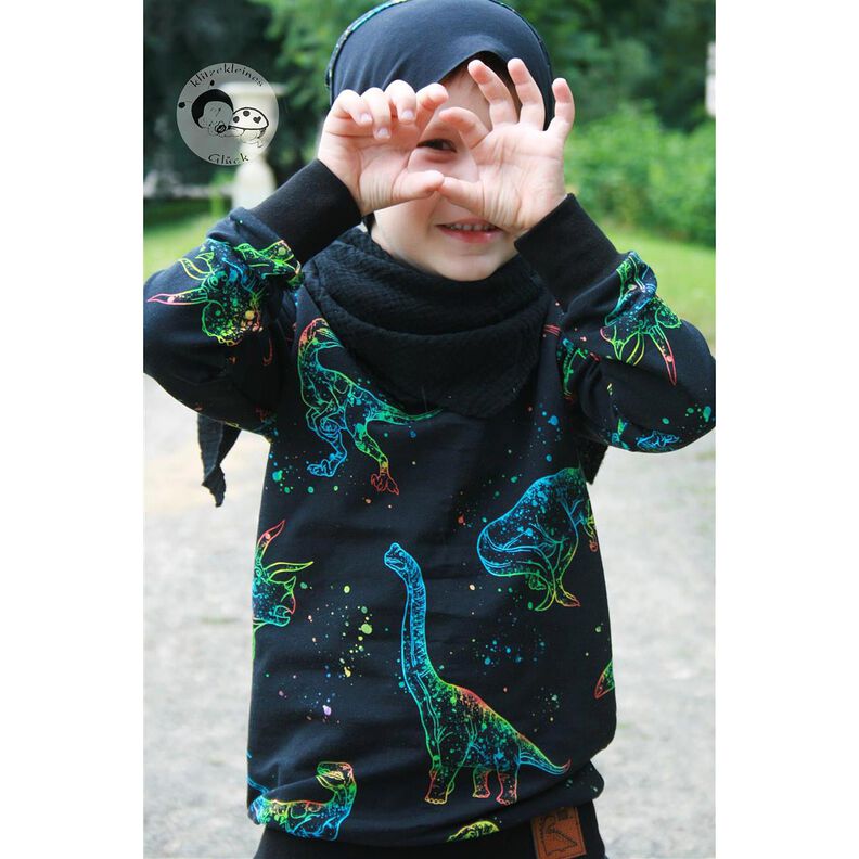 jersey di cotone Contorni di dinosauri | Glitzerpüppi – nero/mix di colori,  image number 3