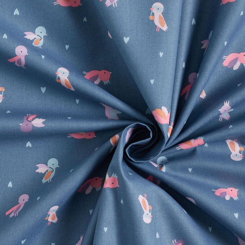 popeline di cotone Ballo in maschera degli uccelli – grigio blu,  image number 4