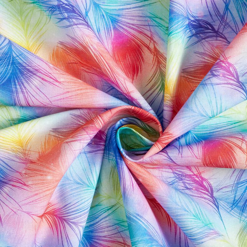 popeline di cotone Piume arcobaleno stampa digitale – blu reale/mix di colori, image number 3