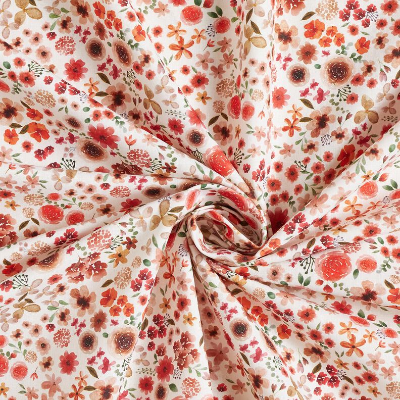 tessuto in cotone cretonne fiori di rosa – avorio/aragosta, image number 3