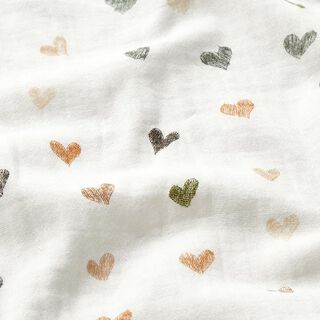 mussolina / tessuto doppio increspato Cuori scarabocchiati – bianco/verde, 