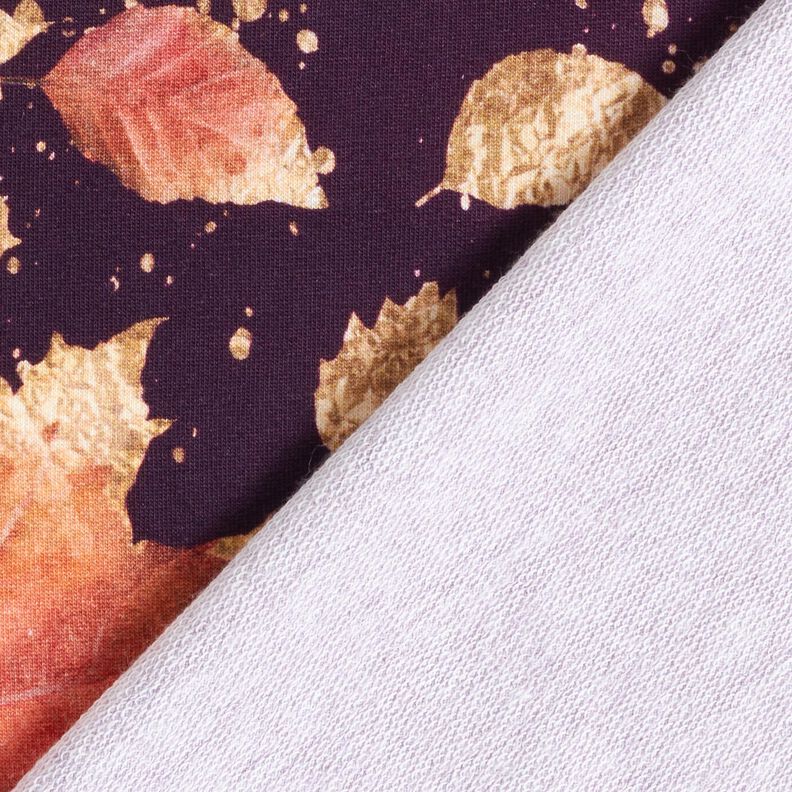 French terry tessuto con bordura Foglie d'acero | Glitzerpüppi – rosso merlot/oro anticato, image number 4