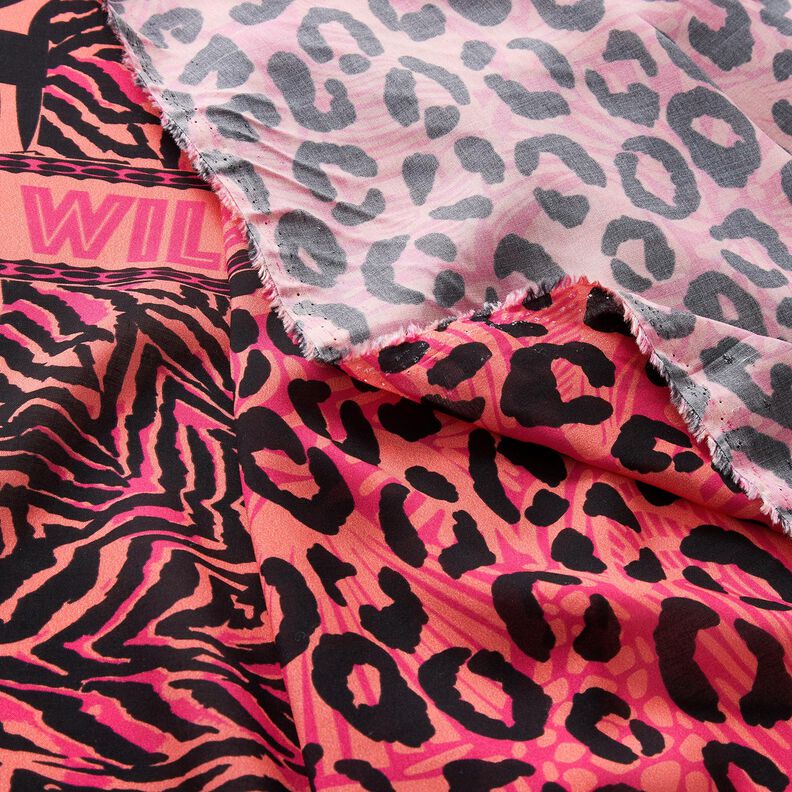 viscosa voile Disegno di bordura con leone e fiori taglio di tessuto – pink/arancione, image number 8