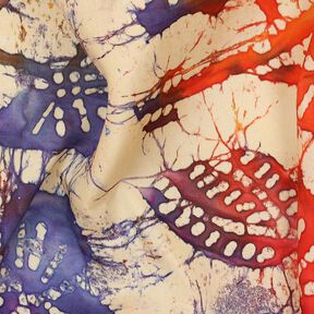 Tessuto di viscosa Batik con foglie – sabbia/arancione, 