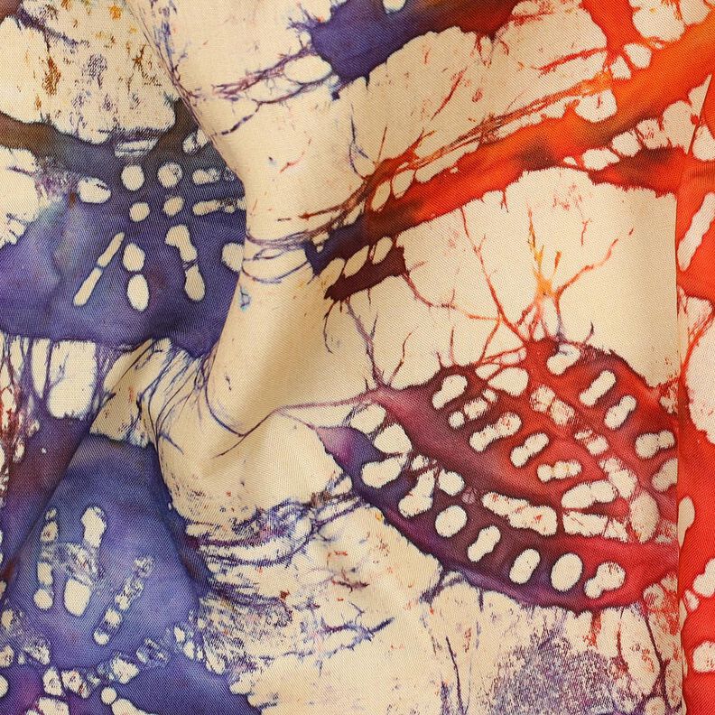 Tessuto di viscosa Batik con foglie – sabbia/arancione,  image number 2