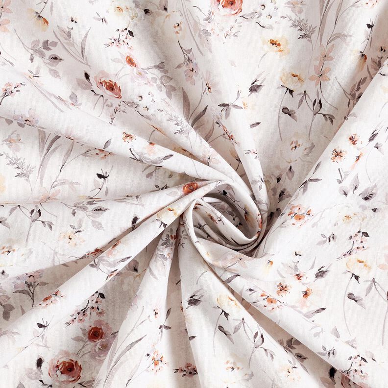 tessuto in cotone popeline Sottili rami di fiori – grigio argento/beige chiaro, image number 3