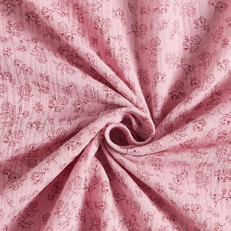 mussolina / tessuto doppio increspato piccoli tralci di fiori – rosa,  image number 3