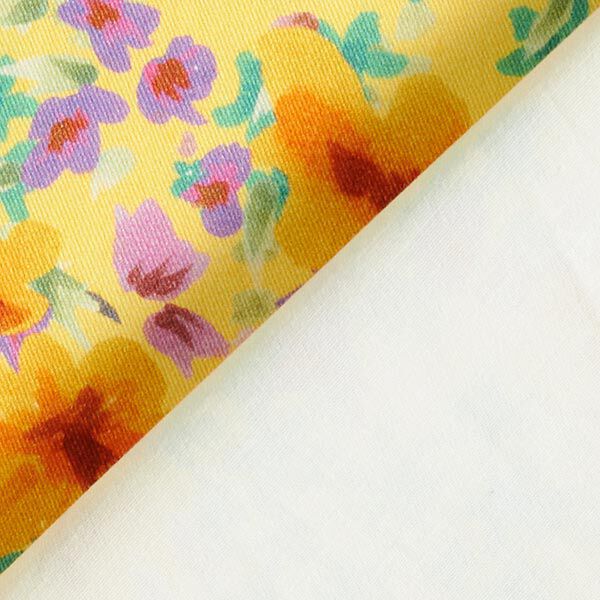 tessuto in cotone stretch, fiori acquerello – giallo chiaro, image number 4