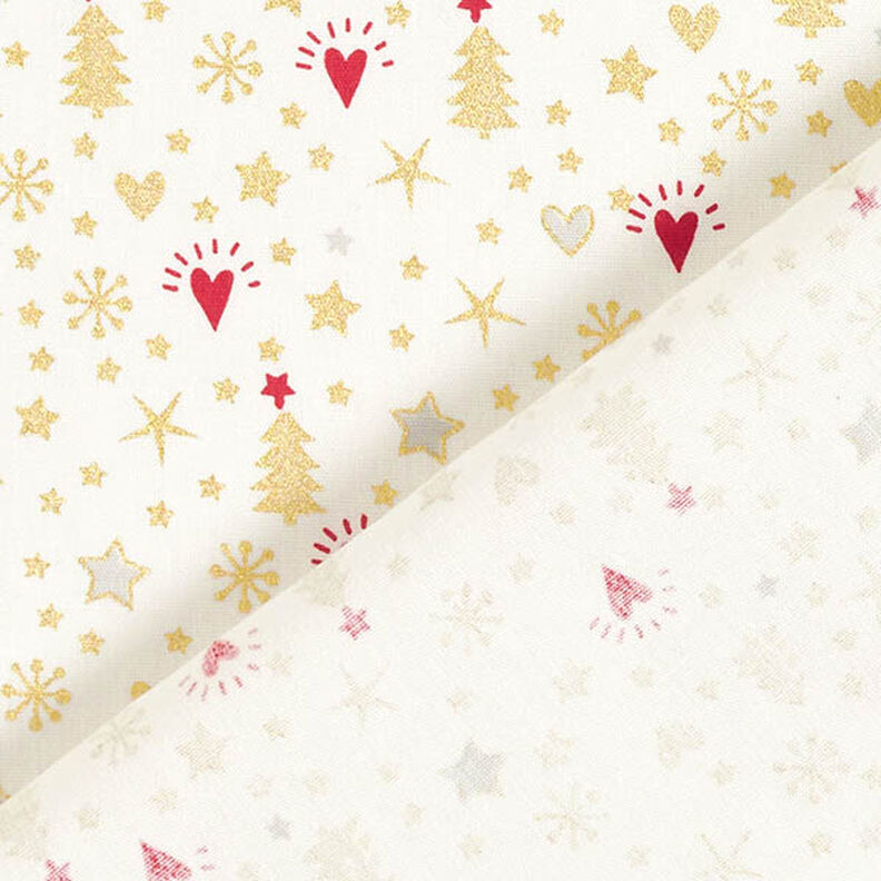 tessuto in cotone popeline Cuori e stelle – bianco lana/oro, image number 4