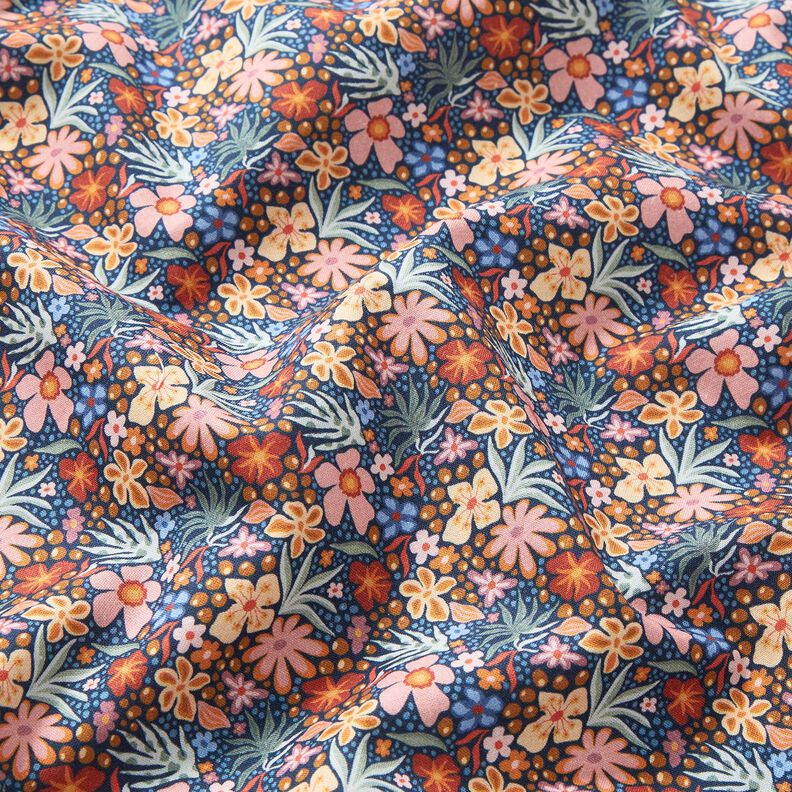 tessuto in cotone popeline piccoli fiori – indaco/rosa antico chiaro,  image number 2