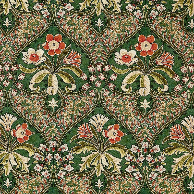 tessuto arredo gobelin Ornamenti floreali – verde/arancio chiaro, image number 1