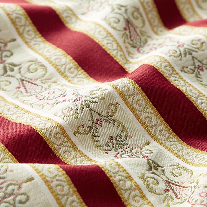tessuto per arredi, jacquard, righe in stile Biedermeier – crema/rosso,  image number 2