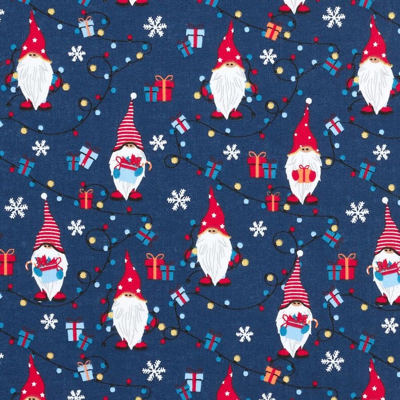 tessuto in cotone popeline Gnomi di Natale – blu marino/rosso, image number 1