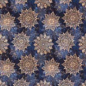 French terry, felpa estiva mandala | Glitzerpüppi – blu marino/albicocca, 