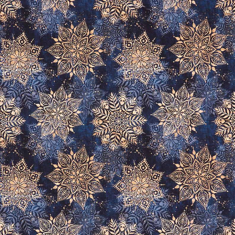 French terry, felpa estiva mandala | Glitzerpüppi – blu marino/albicocca, image number 1