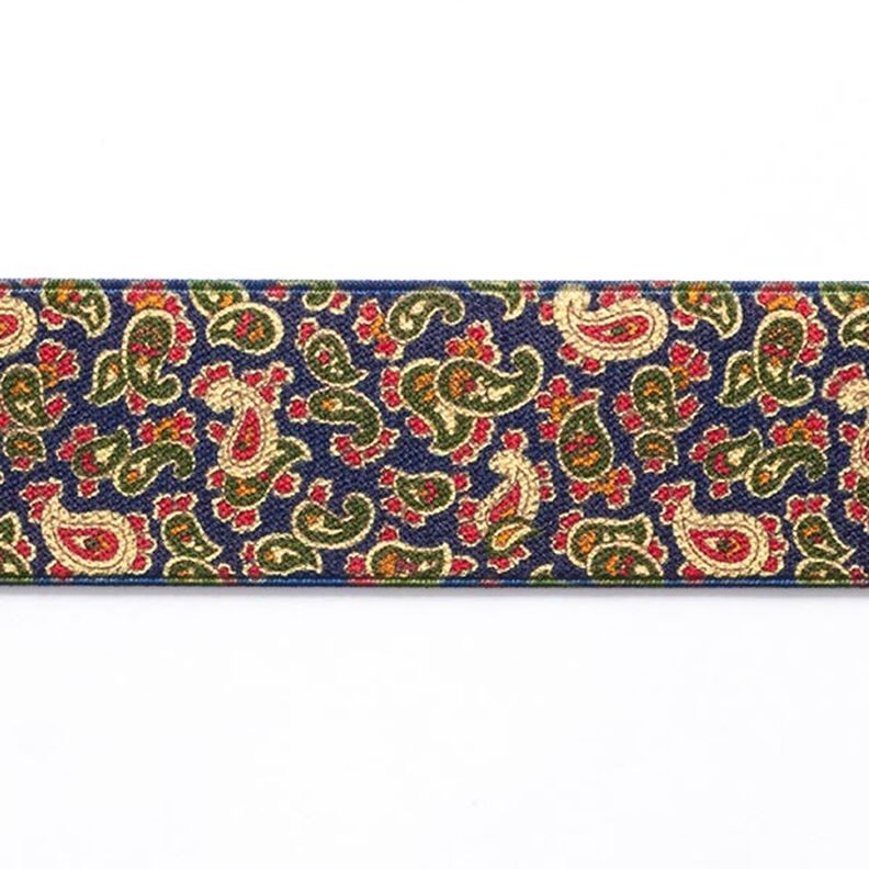 nastro elastico paisley [ 3,5 cm ] – blu marino/verde,  image number 1