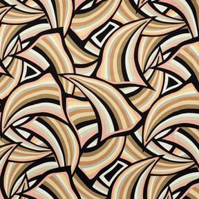 Tessuto di viscosa Linee astratte – nero/oro rosa, 
