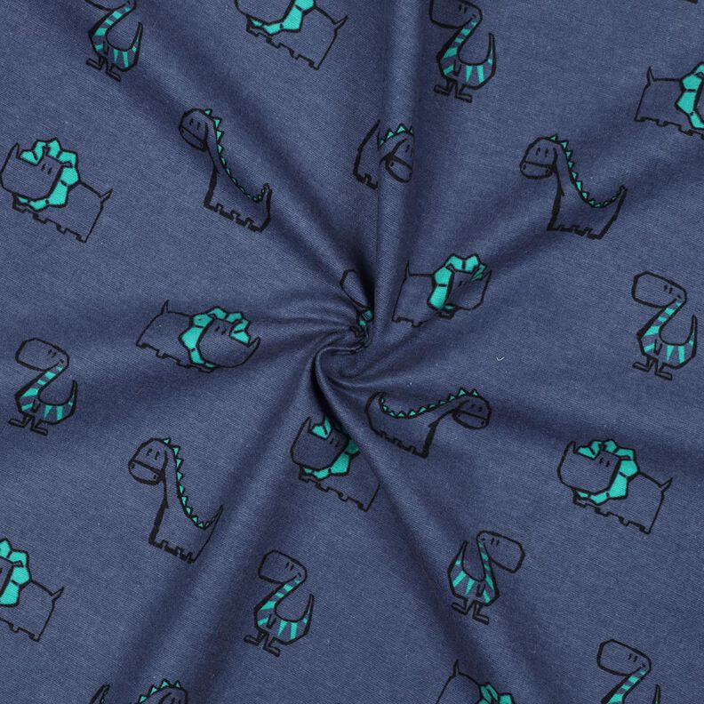 flanella di cotone dinosauri impertinenti | Poppy Fabrics – colore blu jeans/verde smeraldo,  image number 3