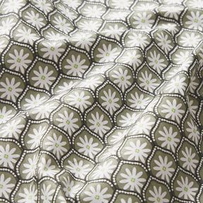 cotone rivestito mattonelle a fiori – canna palustre/bianco, 