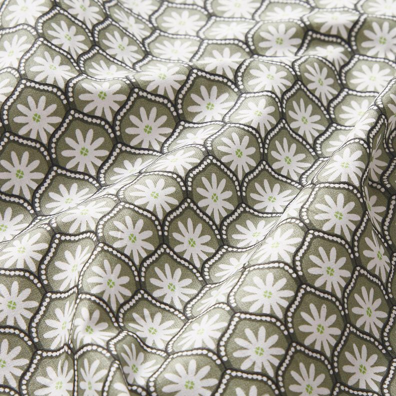 cotone rivestito mattonelle a fiori – canna palustre/bianco,  image number 2