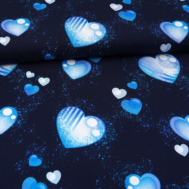 jersey di cotone Cuori blu | Glitzerpüppi – blu marino,  image number 2