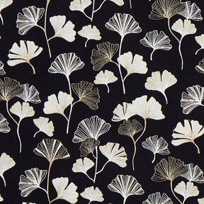 tessuto arredo Jacquard foglie di ginkgo – nero/oro, 