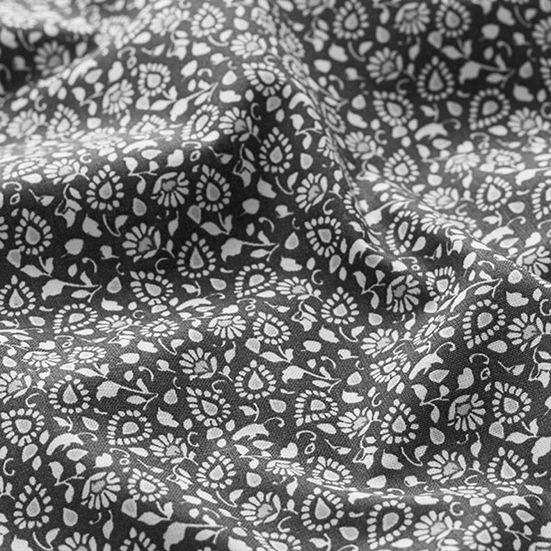 Cretonne di cotone piccoli motivi paisley – grigio scuro,  image number 2