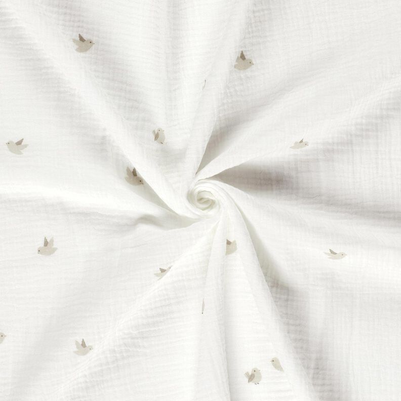 mussolina / tessuto doppio increspato Piccoli uccellini – bianco lana/naturale,  image number 3