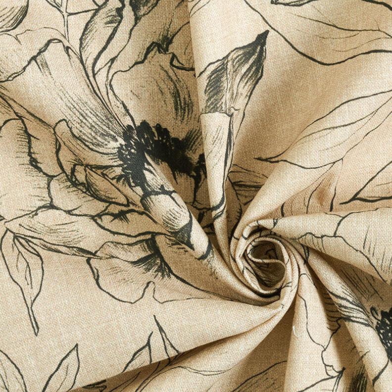 tessuto arredo mezzo panama Fiori disegnati – anemone/nero,  image number 3